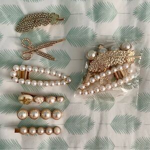 Gold and Pearl Hair Clip Set